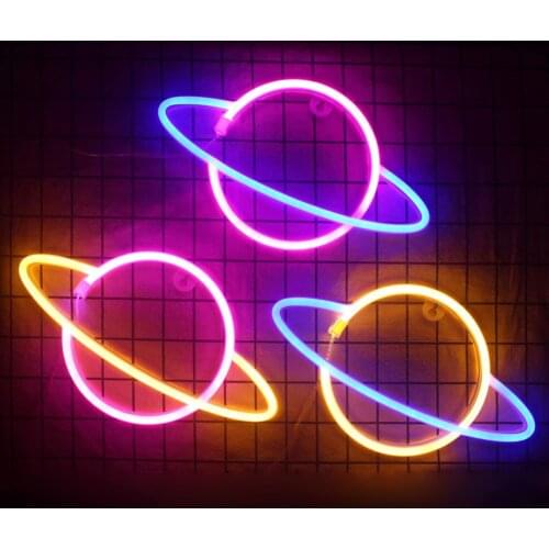 Led Neon Light Colorful Planet Shaped Night Light Neon Lamp Planet Sign Home Wall Starry Sky Lighting Decoration Gift Neon Lamp