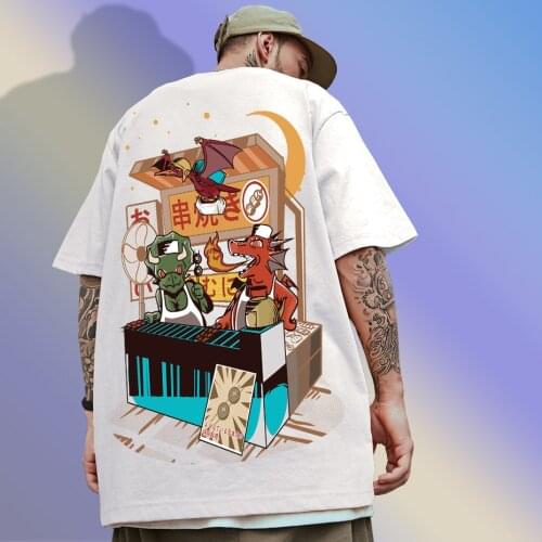 UPRISING Cartoon Dinosaur 100% Cotton Couple Clothing Kawaii Oversized T Shirt 2021 Man Fashion Clothing Mens T Shirts