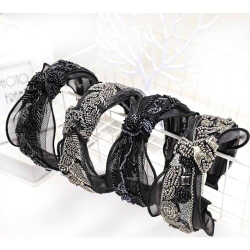 Vintage Bezel Bead Rhinestone Pearl Lace Hair Bands For Women Hair Clips Knot Headband Girls Hair Accessories Hairpin Opaska