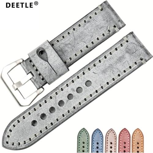 DEETLE Vintage Leather watchband 22mm 24mm Italian bridle leather watch strap grey watch band for watch accessories