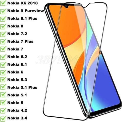 Protective Glass For Nokia 1.3 2.1 2.2 2.3 3.2 3.4 4.2 5.3 6.1 6.2 7.2 Tempered Screen Protector Nokia 3.1 5.1 8.1Plus X6 Glass