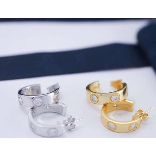 SLJELY Fashion Pure 925 Sterling Silver Simple and Stylish Earrings Micro Zircon Women Girls Fine Party Brand Jewelry