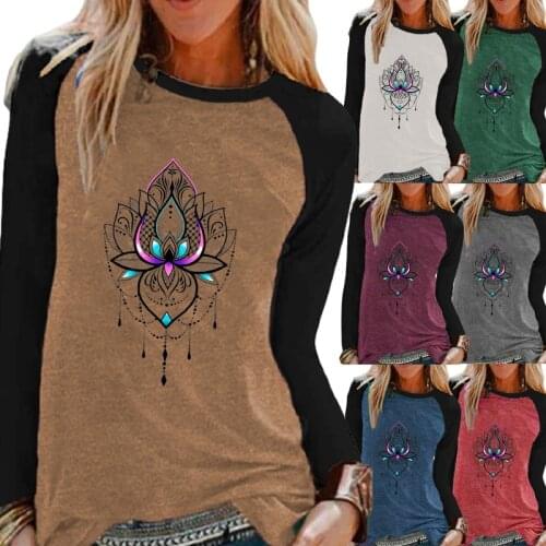 New Autumn Fashion Ladies Casual Raglan Long Sleeve Top Print Round Neck Loose Pullover Sweatshirt Oversized Girls T-shirt