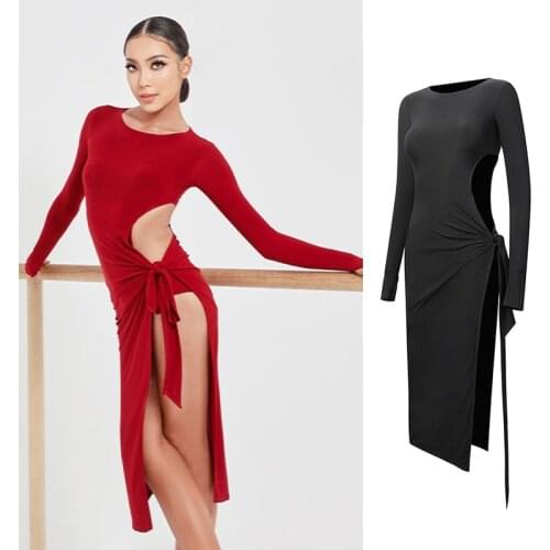 New Latin Dance Dress Women Sexy Suspender Black Dress Party Prom Latin Performance Practice Costume Latin Competition Dresses