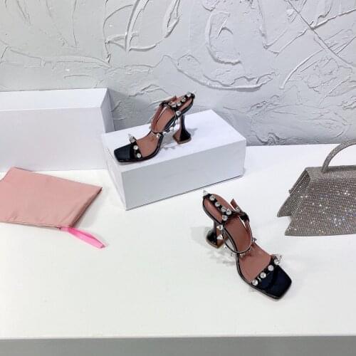 2021 Newest Summer Shoes Woman Mature Pvc Ankle-Strap Woman Sandals Open-Toes Hoof Heels Woman Sandals Crystal Decora Sandals