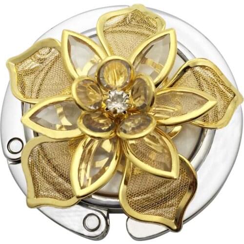 30PCS / LOT Portable Alloy Golden flower circular Hook For Hanging Table Purse Bag Hooks Wall Hanger Holder Handbag Hanger