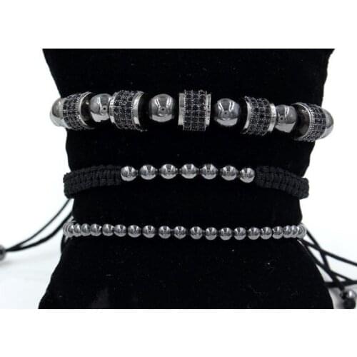 4mm 3PCS/Lot uh34 gold silver Copper cz zircon cubic zirconia elastic ball bead crown Punk Macrame Charm Bracelet Bangles