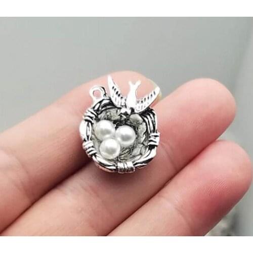 5pcs/lot--24x19x8mm, bird nest cham,Antique silver plated Bird and Three Eggs charms,DIY supplies, Jewelry accessories