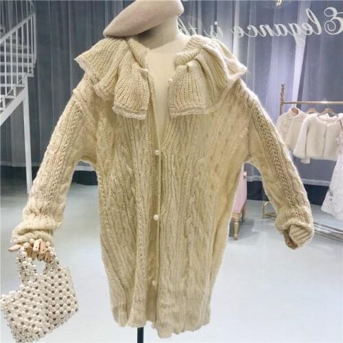 Amolapha Women Turn Down Collar Soild Knitted Long Cardigans Casual Loose Single Breasted Knitting Dress Cardigan