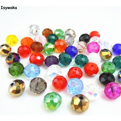 Isywaka Mixed Color 8*10mm 70pcs Rondelle Austria faceted Crystal Glass Beads Loose Spacer Round Beads for Jewelry Making