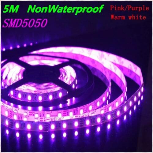 Freeshipping New LED strip lights pink/purple/warmwhite strips 5m 300LEDS SMD5050 12V non-waterproof flexible light 60LED/mstrip