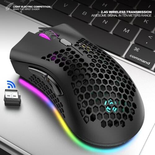Wireless Mouse Gamer For Computer USB Charging Light weight Hollow Hole Colorful RGB Luminous PC Game Gaming Office