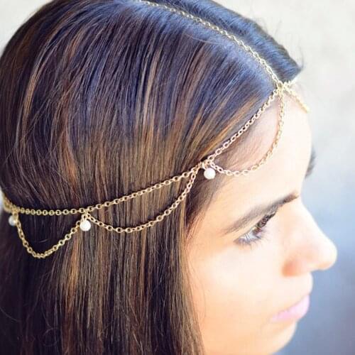 Bohemian hair accessories simple handmade jewelry wave tassel chain pearl hair band headdress hair accessories