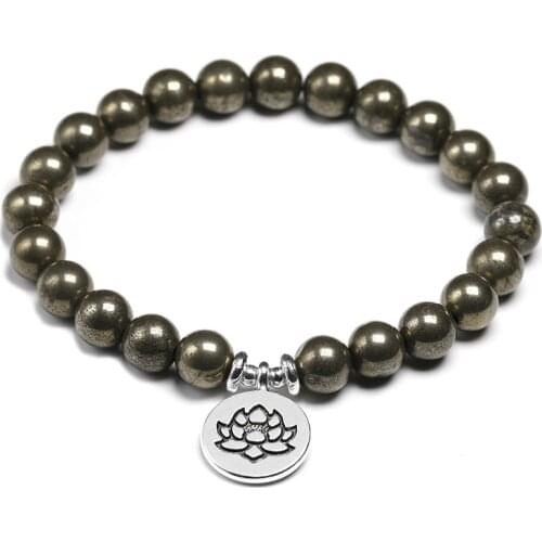 Natural Pyrite Bracelet Bracelet Charm Lotus Jewelry Energy Healing Stone Bracelets Women Men Handmade Wrist Accessories Gift