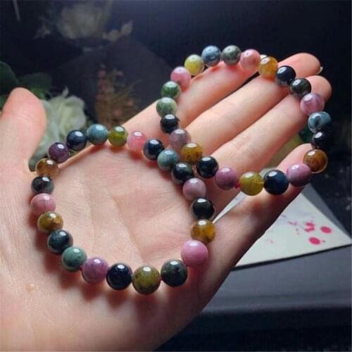 8mm Natural Rainbow Tourmaline Quartz Bracelet Jewelry For Women Lady Men Healing Love Gift Crystal Beads Gemstone Strands AAAAA