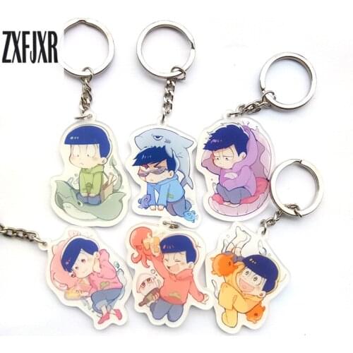 Anime Keychain Osomatsu san Marine World Sea Animal Version Karamatsu Ichimatsu Jyushimatsu Keychain Keyring Llavero De Pendant
