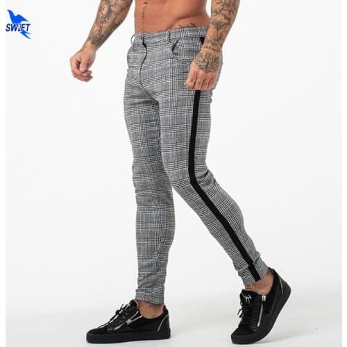Quick Dry Stretch Jogging Pants Men Plaid GYM Training Leggings Sportswear Joggers Sports Trousers Slim Fit Running Sweatpants