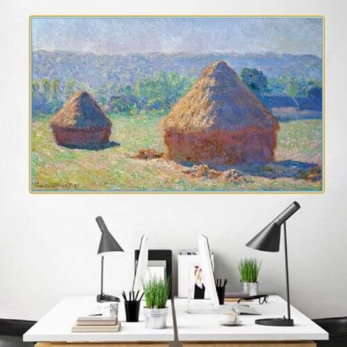 Citon Claude Monet《Haystacks, end of Summer》Canvas Art Oil Painting Artwork Poster Picture Modern Wall Decor Home Decoration