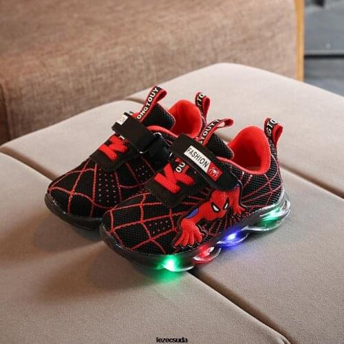 Spiderman Children Boys Shoes Kids LED Shoes With Light Toddler Baby Shoes Luminous Glowing Sneakers Spider man Cartoon Shoes