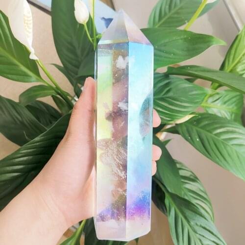 Electroplated Hoge Temperatuur Gesmolten Wit Kristal Scepter, Regenboog, Reiki Healing, Fengshui, Geschenken