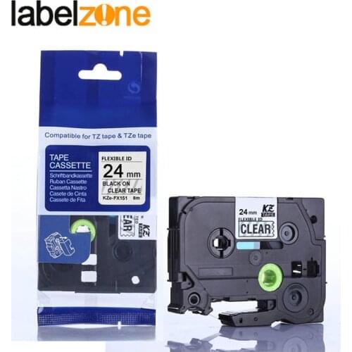 24mm flexible Tze-fx151 black on clear Tzfx151 Compatible for Brother P-touch Label Printers Tze Label Tape Tze-fx151 Tzfx151