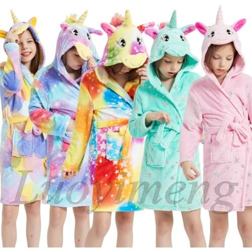 Children Bathrobes Kids Sleepwear Star Rainbow Childrens Dressing Gown Unicorn Hooded Bath Robe Animal For Boys Girls Pajamas