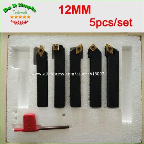 5pcs/set 12mm Indexable Hard Alloy Turning Lathe Durable Cutting Tools with Wooden Case