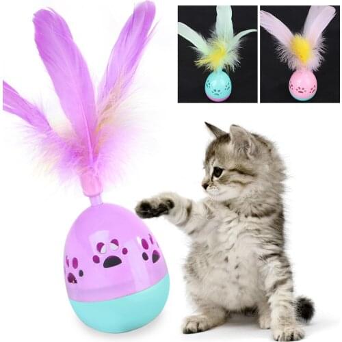 Interactive Toy Pet Dog Cat Funny Tumbler Ball Feather Bell Kitten Teaser Toys Cat Toys Play Balls for Pets Catch Cats Supplies