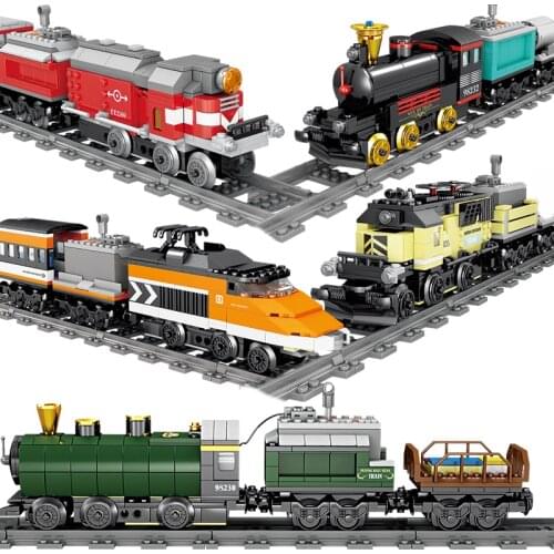KAZI City Powered Train Electric Toy Station Tracks Sets Kits Building Blocks Locomotiv Rails Bricks Kids Toys