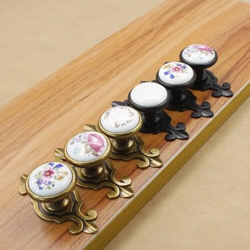 Ceramic Handle Black and White Handle Cabinet Drawer European Simple Antique Rose Garden Handle