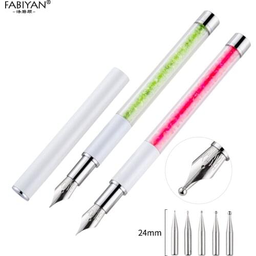 Nail Art Design Pen Brush 5 Dotting Head Nib Rhinestone Metal Tips Painting Drawing Line Flower Decoration Tools Manicure Beauty