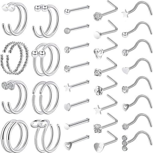 1Bag Latest Europe and The United States Fashion Pungent Nose Nail Suit To Wear Ring C Shape U Unisex Stainless Steel Jewelry