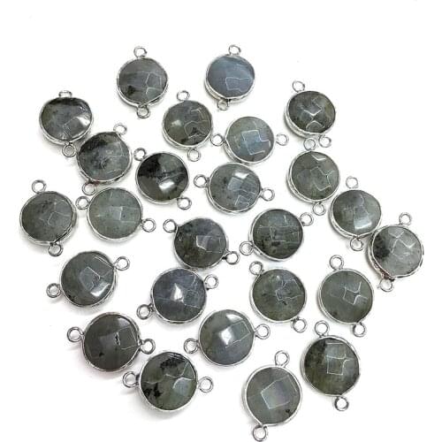 1PC Natural Flash Labradorites Pendant Connector Round Silver Plated Connector Women For Jewelry Making 14x14mm