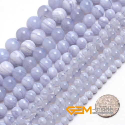 Natural Stone Blue Chalcedony Round Beads For Jewelry Making Strand 15" DIY Bracelet Necklace Jewelry Bead 6mm 8mm 10mm 12mm