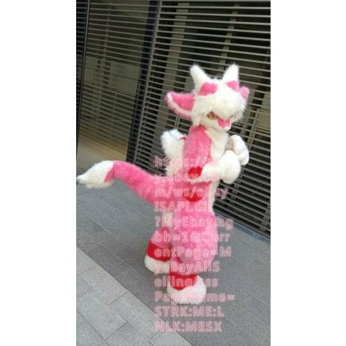 MascotBJ Pink Japan Style Fox Husky Dog Fursuit Mascot Costume Fancy Dress Cosplay New