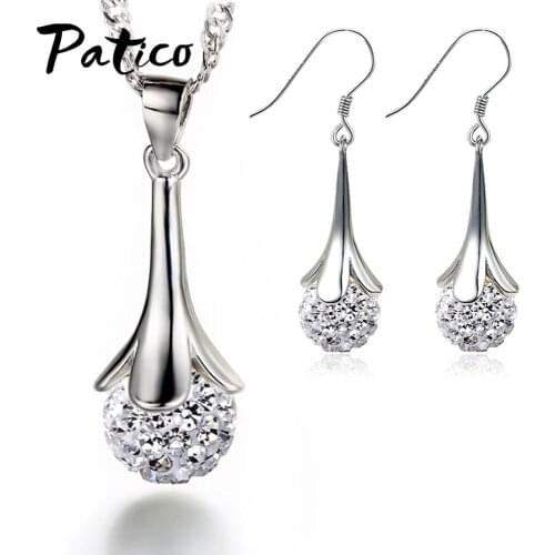Fashion Temperament 925 Sterling Silver Shinning Jewelry Sets For Women Ball Pendant Necklaces Long Eardrop Earrings Gift