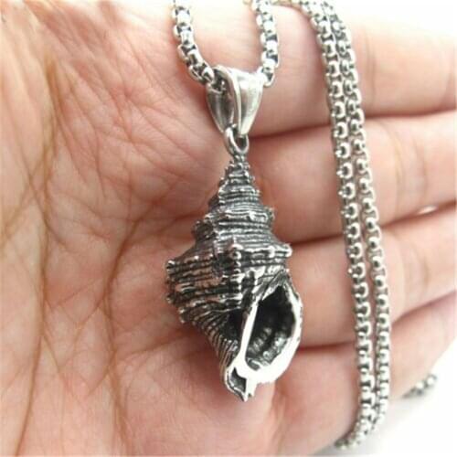 Mens Stainless Steel Beach Surfing Seashell Sea Shell Pendant Necklace