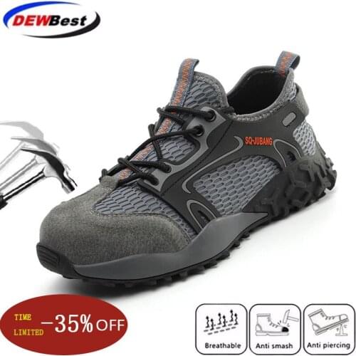 Mens New Summer Puncture Proof Safety Boots Shoes Men Breathable Anti Smashing Steel Toe Cap Protective Sneakers Shoes Light