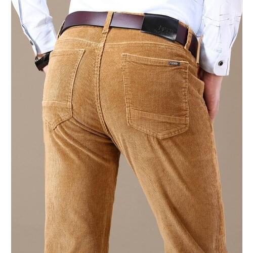 ICPANS Mens Classic Fit Flat Front Pant Casual Mid-Rise Corduroy Trousers Men Black Khaki Brown 2020 Summer