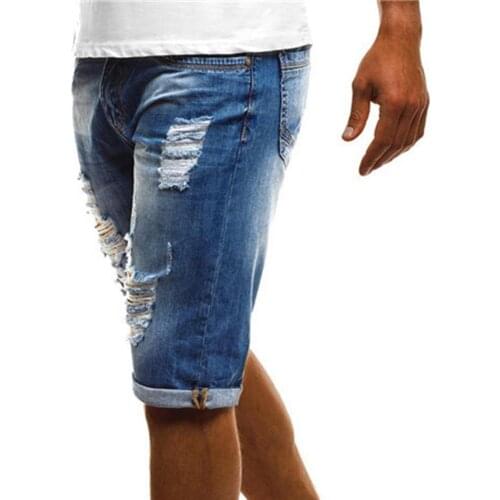 Board Shorts Men Plus Size Vintage Summer Men Ripped Jeans Turn Up Cuff Fifth Pants Denim Shorts