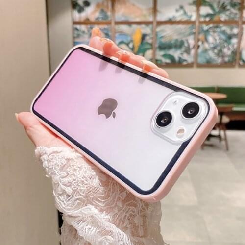 Rainbow Gradient Soft Silicone Frame Shockproof Case For iphone 12 11Pro XS Max 6s 7 8 Plus Acrylic Transparent Protective Cover