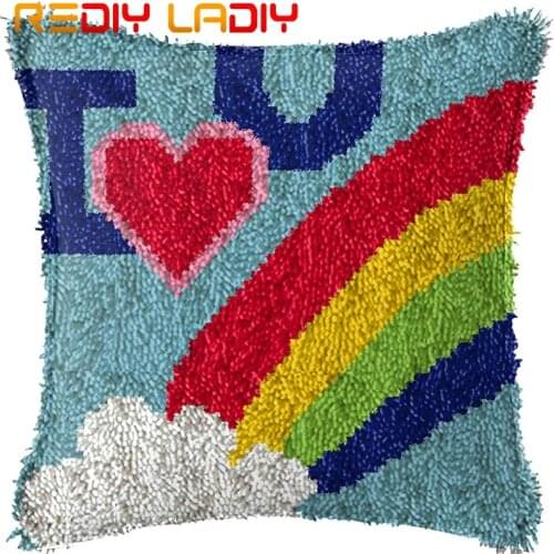 Latch Hook Kits Make Your Own Cushion I Love U Rainbow Crocheting Pillow Case DIY Latch Hook Cushion Cover Yarn Hobby & Crafts