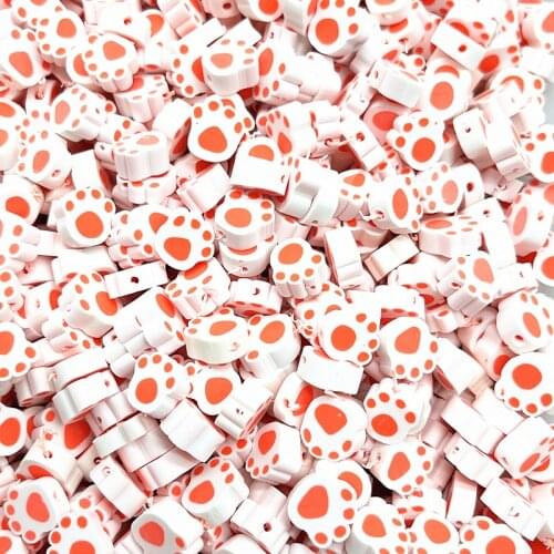New 30pcs 10mm Footprints Pattern Polymer Clay Spacer Loose Beads for Jewelry Making DIY Bracelet Accessories #06
