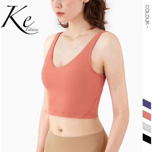 KE 2020 autumn winter new European American Nylon vest-style nude yoga bra deep V-shaped sexy running underwear top women