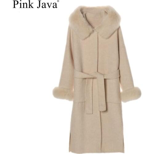 Pink java QC21007 new arrival hot sale real fox fur collar wool coat carshmere coats women winter coat fashion wholesale