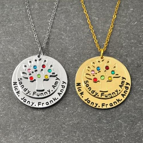 Personalized Family Tree Pendant Necklace with Birthstones,Customized Name Necklace,Gift for Women