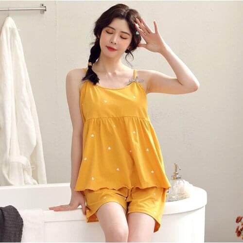 Love Dots Cotton Pijama Mujer Summer Nighty Pyjama M-3XL 9 Colors Pajamas Set For Women Sweet Bow Spaghetti Strap Sleepwear