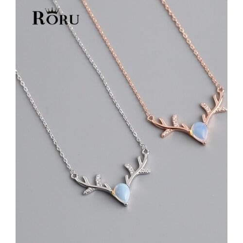 Real 925 Sterling Silver Moonstone Zircon Wild Elk Necklaces for Women Present Trendy Partly Engagement Necklace Jewelry