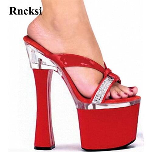 Rncksi Sexy Fashion 18cm Spool Heels Women Platform Sandals Ladies Sexy Punk Shoes 7 Inch High Heels Glitter Female Slippers