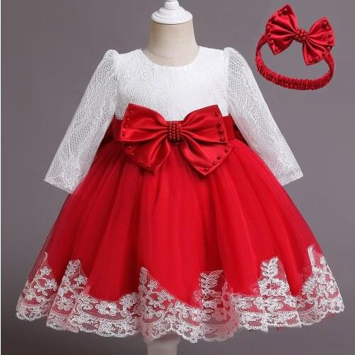 Long Sleeve Christmas Dress New Year Party Baby Girl Clothes Infant Girls Christening Gown 0-2T Toddler Girls Birthday Outfits